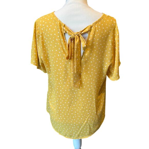 Lush Size Medium Polka Dot Blouse Mustard Yellow Golden Yellow and white - Picture 2 of 6